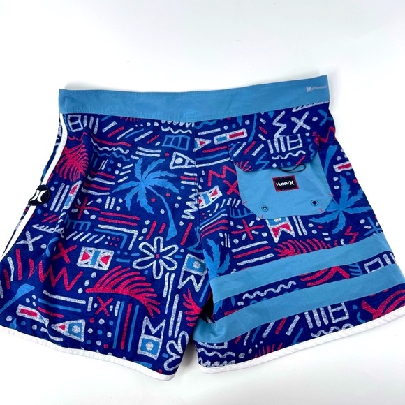 Hurley Phantom Blue and Red Graphic Swim Shorts - Picture 3 of 10